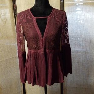 Burgundy Lace Blouse